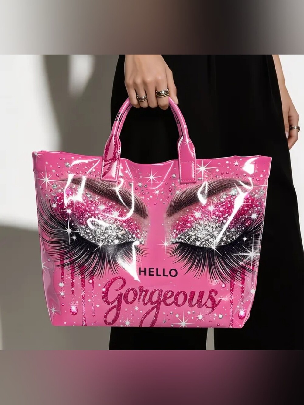 Cute Hello Gorgeous Spaarkle Eye Print Daily Commute Hand Tote Bag